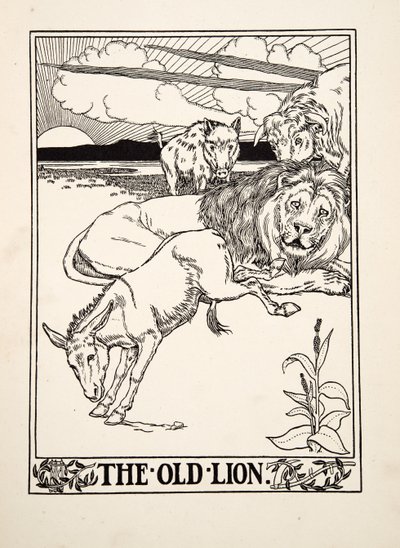 Az Öreg Oroszlán, Aesopus száz meséjéből, pub.1903 alkotó: Percy J. Billingshurst