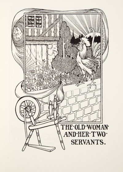 Az öregasszony és két szolgája, a Fontaine Fables-ből, kocsmából. 1905 (metszet) alkotó: Percy J. Billingshurst