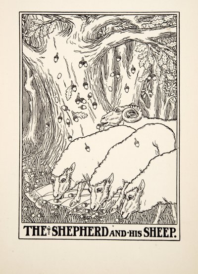 A Pásztor és a báránya, Aiszópus száz meséjéből, 1903. (metszet) alkotó: Percy J. Billingshurst