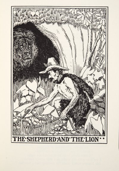 A Pásztor és az Oroszlán, a Fontaine Fables-ből, pub. 1905 alkotó: Percy J. Billingshurst