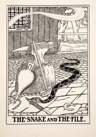 The Snake and the File, A Hundred Fables of Aesopus, Pub.1903 (metszet) alkotó: Percy J. Billingshurst