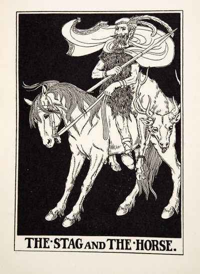 A szarvas és a ló, A Hundred Fables of Aesopus, pub.1903 (metszet) alkotó: Percy J. Billingshurst