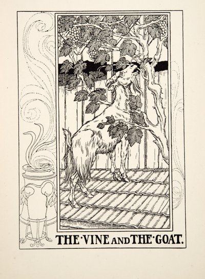 A szőlő és a kecske, A Hundred Fables of Aesopus, pub.1903 alkotó: Percy J. Billingshurst