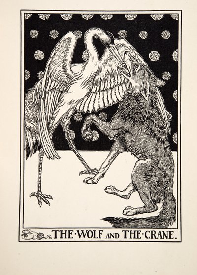 A farkas és a daru, A Hundred Fables of Aesopus, pub.1903 alkotó: Percy J. Billingshurst