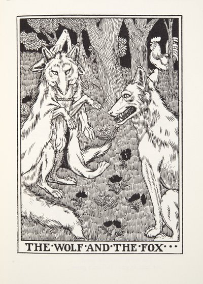 A farkas és a róka, a Fontaine Fables-ből, pub. 1905 alkotó: Percy J. Billingshurst