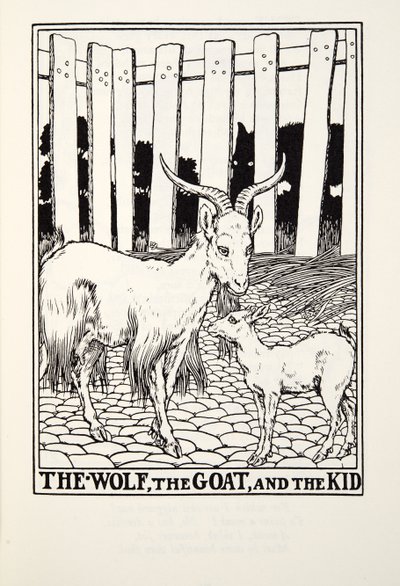 A farkas, a kecske és a kölyök, a Fontaine Fables-ből, kocsma. 1905 alkotó: Percy J. Billingshurst