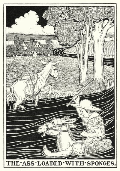La Fontaine meséi: A szivacsokkal megrakott szamár (litho) alkotó: Percy James Billinghurst