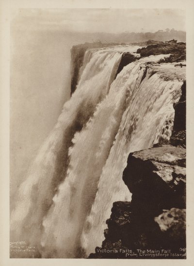 Victoria Falls, The Main Fall a Livingstone-szigetről (f/w fotó) alkotó: Percy M. Clark