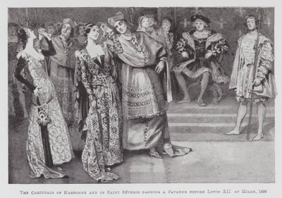 Tánc: Narbonne és Szent Severin bíborosai Pavanne-t táncolnak XII. Lajos előtt Milánóban alkotó: Percy Macquoid