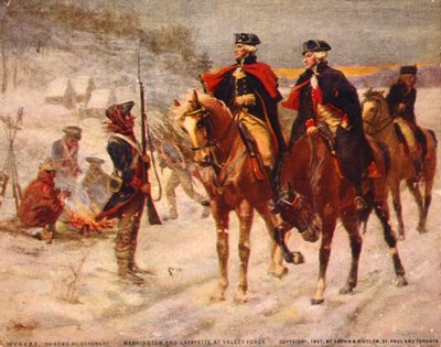 Washington és Lafayette a Valley Forge-ban / Dunsmore festménye. C. 1907. alkotó: Percy Moran