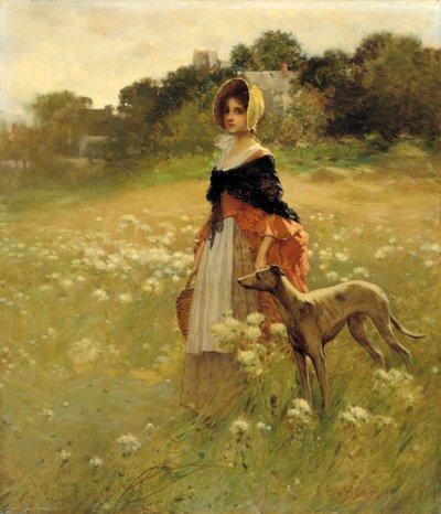 Fiatal lány és kutya, 1890. alkotó: Percy Moran