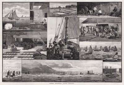 Fishing Industries, osztriga kotrás (gravírozás) alkotó: Percy Robert Craft