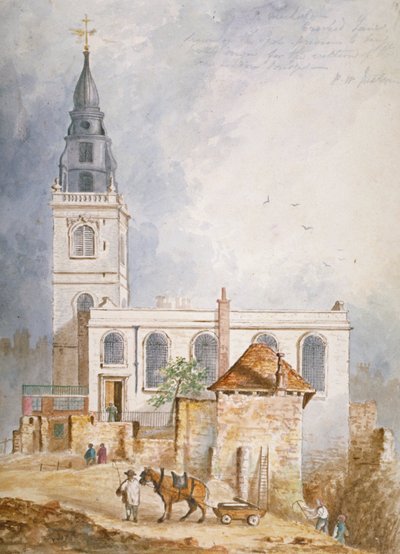 Kilátás a Szent Mihály-templomra, Crooked Lane, London City, 1831 alkotó: Percy William Justyne