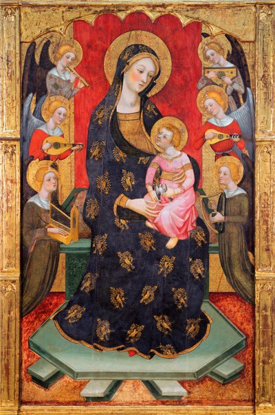 Madonna és gyermek zenész angyalokkal - Madonna zenélő angyalokkal - Pere (Pedro) Serra festménye (aktív 1357-1406 körül), kb 1380 - Tempera a panelen - Museu Nacional d