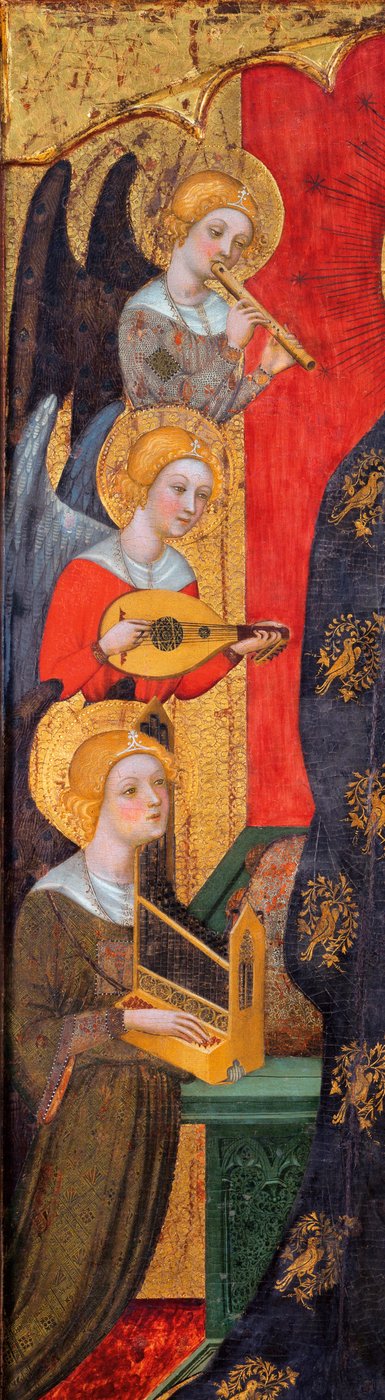 Madonna zenész angyalokkal körülvéve - Angyalok részlete - Madonna zenélő angyalokkal (Részlet) - Pere Serra festménye (aktív 1357-1406 körül), kb 1380 - Tempera a panelen - Museu Nacional d