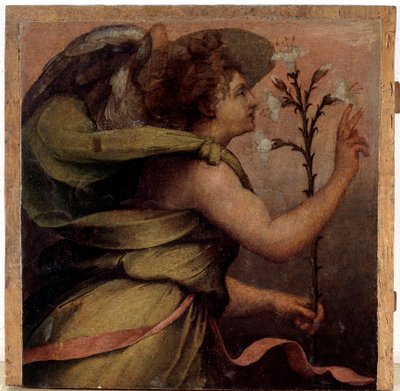 Angyali üdvözlet, részlet (olaj, fa, 1535 körül) alkotó: Perino del Vaga