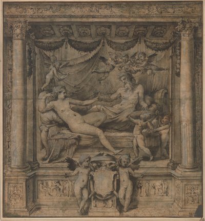 Jupiter és Juno: Tanulmány a „Furti di Giove” kárpitokhoz, kb. 1532-35. alkotó: Perino del Vaga