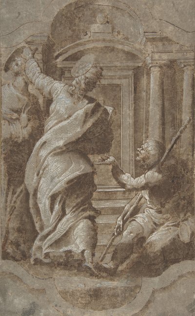 Szent Péter és János egy nyomorékot gyógyít a templom kapujában, 1501-47. alkotó: Perino del Vaga