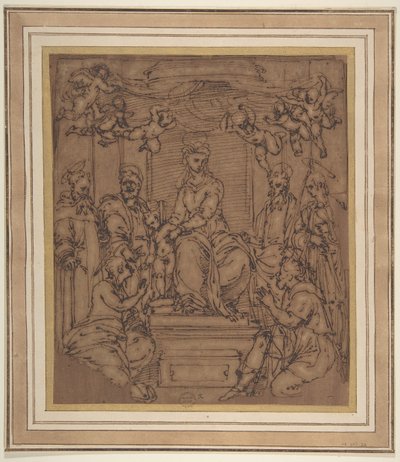 Szűz és gyermek trónoló Szent Antal apáttal, Szent Péterrel, Szent Pállal..., 1522-23. alkotó: Perino del Vaga