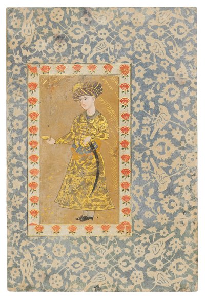 Borospoharat tartó fiatal, Safavid Isfahan (átlátszatlan pigmentek arannyal megerősítve a papíron) alkotó: Persian School