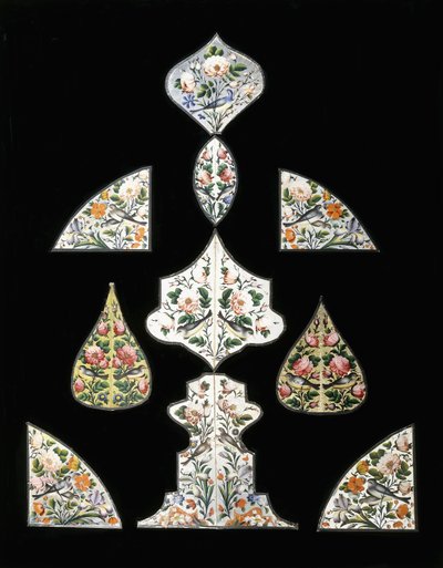 Tíz Qajar tükörfestményből álló csoport, különféle virágokkal és ágaskodó madarakkal díszítve, 19. század eleje alkotó: Persian School