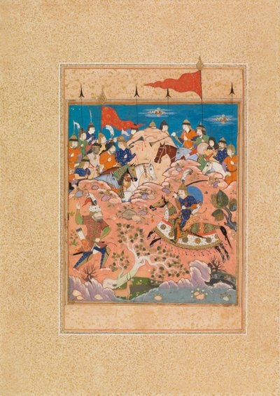 Battle Scene (wc és gouache pergamen) alkotó: Persian School