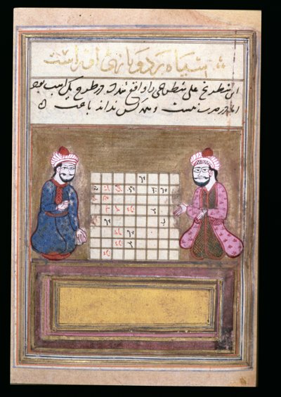 Sakkjátékosok, oldal a sakkról szóló traktátusból, korai Safavid, 16. század második fele (tinta papíron) alkotó: Persian School