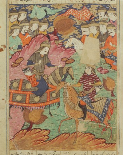 Rostam és Afrasiab párbaj lóháton, illusztráció a Shahnama-ból (Királyok könyvéből), Abul-Qasim Manur Firdawsi (934 körül-1020 körül) 1619 alkotó: Persian School