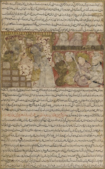 Folio from Tarikhnama (A történelem könyve), Balami: Othman megválasztása a medinai kalifátusba, 1300 körül (átlátszatlan akvarell, tinta és arany papíron) alkotó: Persian School