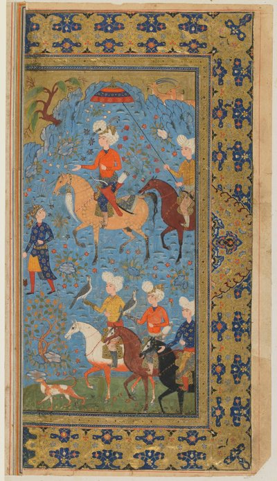 Fólió egy Shahnamából (Királyok könyve) Firdawsitól; Királyi vadászat, Irán, 1590-1600 körül (átlátszatlan akvarell, tus és arany papíron) alkotó: Persian School