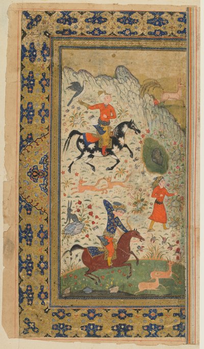 Fólió egy Shahnamából (Királyok könyve) Firdawsitól; Királyi vadászat, Irán, 1590-1600 körül (átlátszatlan akvarell, tus és arany papíron) alkotó: Persian School
