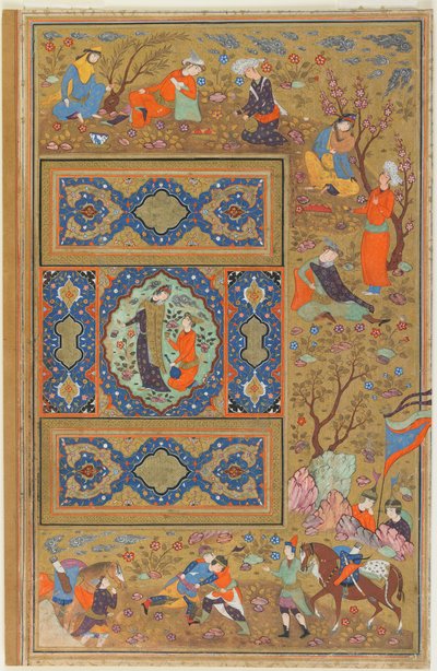 Fólió egy albumból; verso: Egy szerelmespár, Iszfahán, Irán, Szafavida időszak, 1590-1610 (átlátszatlan akvarell, tus és arany papíron) alkotó: Persian School