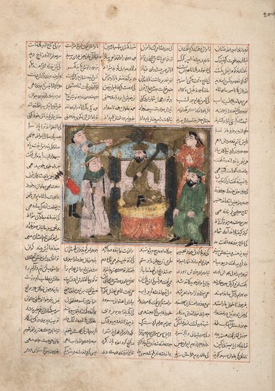 Gordiyeh azt tanácsolja testvérének, Bahram Chubinehnek, hogy ne aspiráljon a perzsa trónra, 1330 körül (átlátszatlan wc, arany és tinta a papíron) alkotó: Persian School