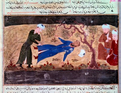 A mongolok története: Muhammad hwarazmshah halála. „” Történetek összege (Djame al-tavarikh) (Djame al-tavarikh)” (Folio 60v) kézirat, Rachid al-Din Fazl-ollah (Fazl ollah) Hamadani alkotó: Persian School