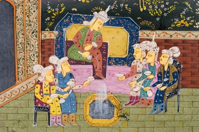 Vadászok és kedvencek nemes vagy királlyal iszogatnak (opak wc, papír) (272912 részlete) alkotó: Persian School