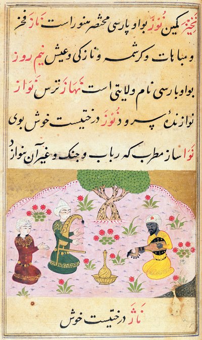 Or.3299 f.279 Zenészek, akik dallamot játszanak (nava) alkotó: Persian School