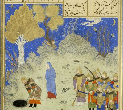 Perzsa 239 fol.180a Részlet: Rusztam kimenti B?zhant a gödörből, illusztráció a Shahnama-ból (Királyok könyve), Abul-Qasim Mansur Firdawsi (kb. 934-kb. 1020), 1444 alkotó: Persian School