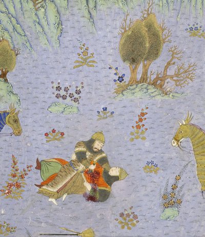 Perzsa 239 fol.67b Részlet: Suhr?b-t Rustam megölte, illusztráció a Shahnama-ból (Királyok könyve), Abul-Qasim Mansur Firdawsi (kb. 934-kb. 1020), 1444 alkotó: Persian School