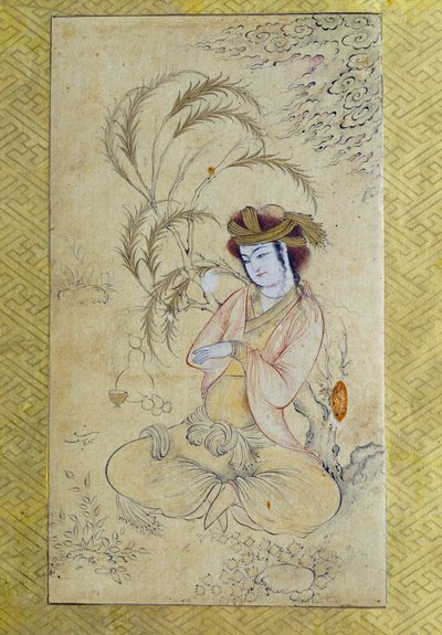 Perzsa művészet: ""fiatal férfi visszatér egy fűz alá"" Anonymous gouache, 17. századi Párizs, Louvre Múzeum alkotó: Persian School