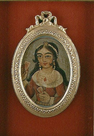 Díszített nőt ábrázoló Qajar mellszobor (olaj, vászon) alkotó: Persian School