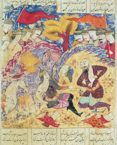 Rostam, aki Sohrab halálát gyászolja, illusztráció a Shahnamából (Királyok Könyvéből), Abul-Qasim Manur Firdawsi (kb. 934-kb. 1020) 1619 alkotó: Persian School