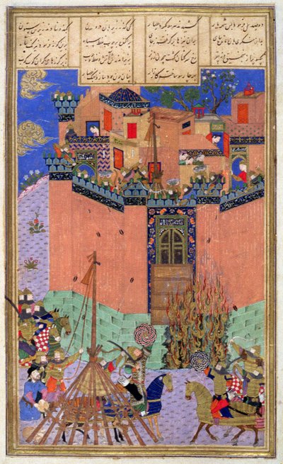 Rustam rendezi: Bihisht banda ostromát, illusztráció a Shahnama-ból (Királyok könyvéből), Abul-Qasim Manur Firdawsi (934 körül-1020 körül) 1440-45 körül (toll, tinta és wc pergamen) alkotó: Persian School