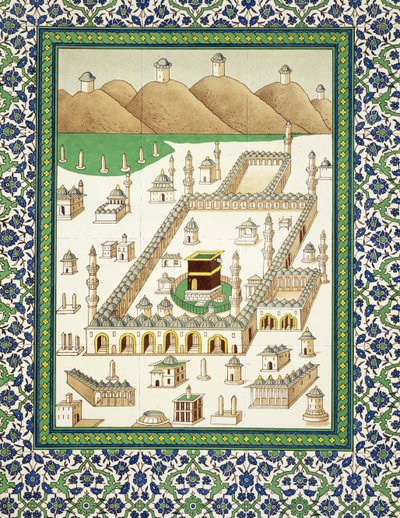 Mekka sematikus képe, a Quabah-val, egy perzsa kerámiáról szóló könyvből (nyomtatott) alkotó: Persian School