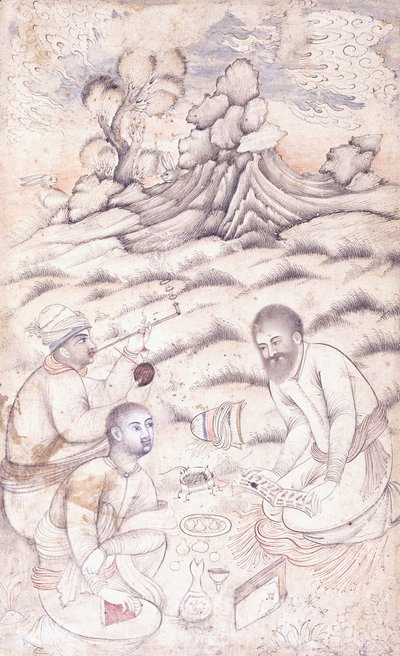 Három fiatalember egy tájban, c. 17. század közepe alkotó: Persian School