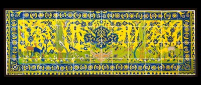 Természeti jelenetet ábrázoló csempe, Iszfahánból, Iránból, valószínűleg a 17. század körül (máz alatti polikróm cserép) alkotó: Persian School
