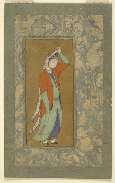 Nő megigazítja az aigrette-jét, 1590 körül alkotó: Persian School
