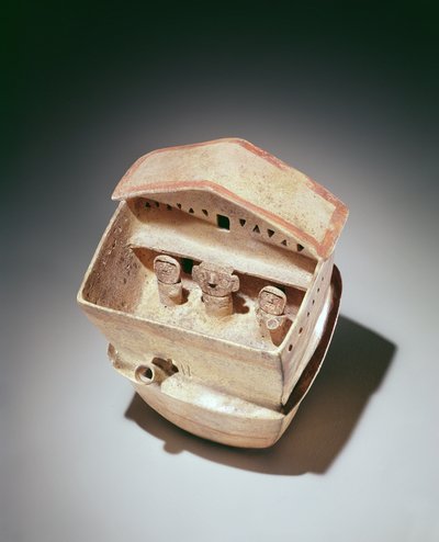 Ház lakókkal, Recuay kultúra (kerámia) alkotó: Peruvian School
