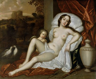 Nell Gwynne (1650-87) portréja Vénuszként, fiával, Charles Beauclerk-kel (1670-1726) Ámorként (olaj, vászon) alkotó: Peter (follower of) Lely