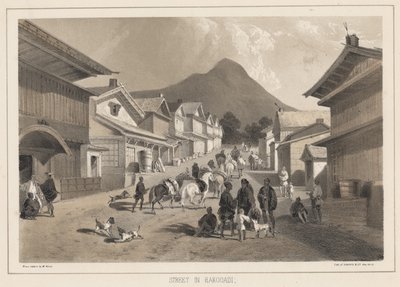 Hakodadi utca, Sarony und Co. litho, 1855 (chromolitho) alkotó: Peter Bernhard Wilhelm Heine