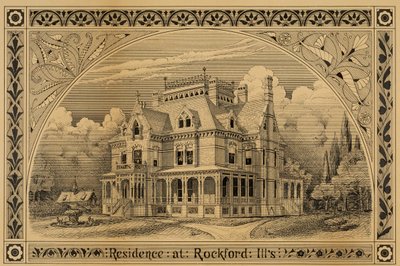 N. C. Thompson House, Rockford, Illinois, Perspective, 1876. alkotó: Peter Bonnett Wight